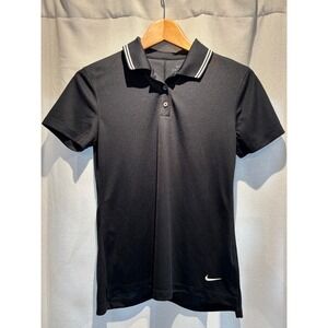 Nike Dri-FIT Womens Black Tipped Collar Polo Shirt XS Standard Fit Short Sleeve